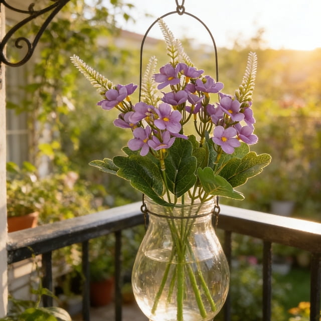 Ramo de flores artificiales de jacinto y manzano silvestre – Arreglo floral artificial con jarrón, flores de seda realistas para centro de mesa de boda, decoración del hogar y decoración de eventos.