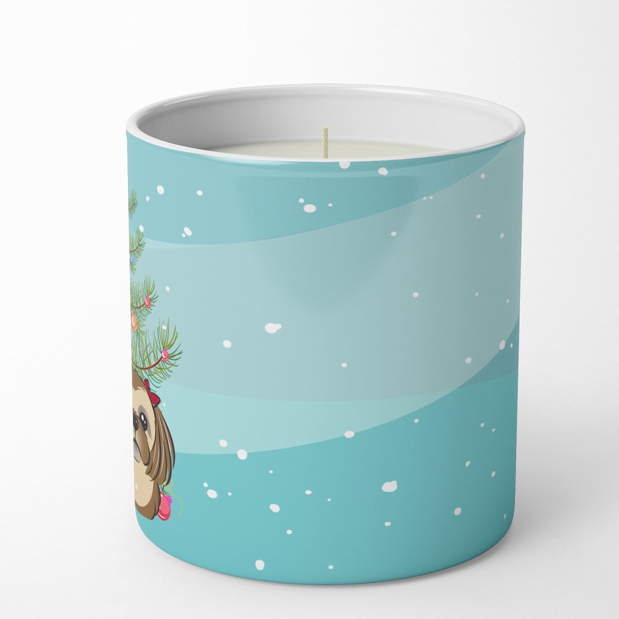 Carolines Treasures BB1621CDL 3.75 x 3.25 in. Unisex Christmas Tree & Chocolate Brown Shih Tzu 10 oz Decorative Soy Candle