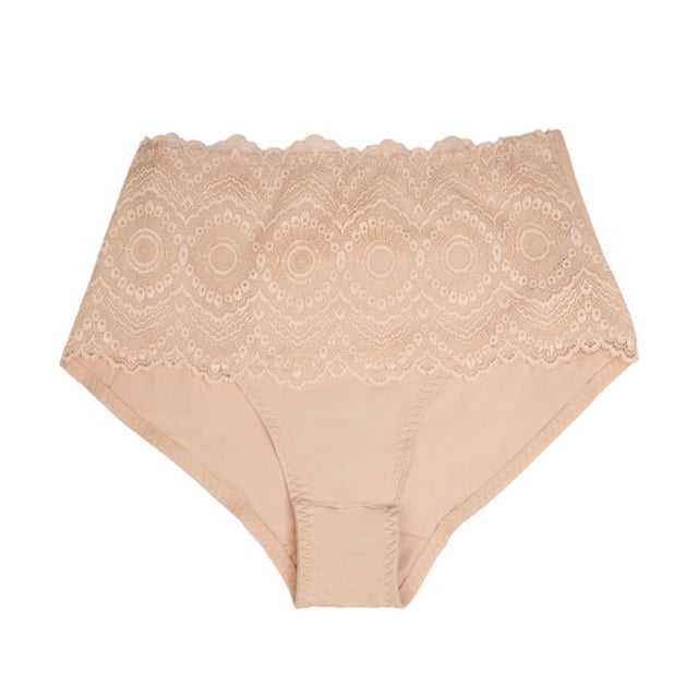 Pantaleta Ilusión para Dama, con Panel de Powernet y Encaje Café Talla G