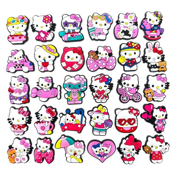30 PCS Hello Kitty Cute Cartoon PVC Shoe Charms for Decoration Unisex