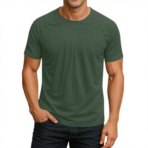 Nestiefly Mens Fitted Tee Shirts Basic Crewneck Short Sleeve Comfy Vintage Pullover Raglan Sleeve Summer Muscle Shirts Dark Green M