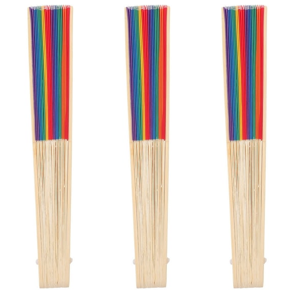 3 Pcs Pride Foldable Fans Portable Rainbow Hand Folding Beach Toy Backpack Beautiful