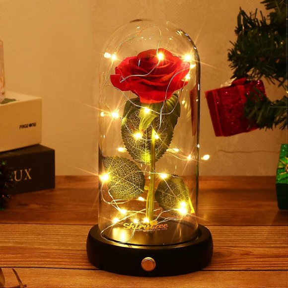Rose in a Glass Dome Beauty and The Beast Rose Forever Rose Flower with Led Light Glass Rose Gifts for Her Mother s Day Birthday Wedding Anniversar