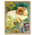 thumbnail image 1 of Orange Persian Cat William Morris Inspired Floral Pattern Colourful Modern Illustration Art Print Framed Poster Wall Decor 12x16 inch, 1 of 5