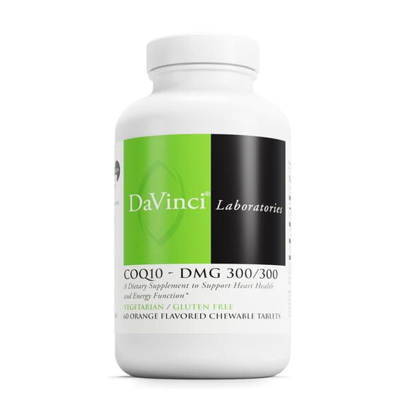 DaVinci Labs CoQ10 - DMG 300/300 - Supports Heart & Immune Health* & Energy - 60 Orange Flavored Tablets