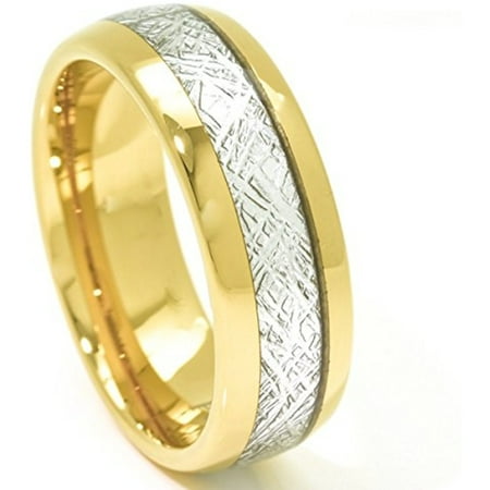 Palm Tungsten E2 Accessories Mens Imitated Meteorite Tungsten Ring Comfort Fit Dome Wedding Band 8mm 14K Gold Plate (9.5) ()