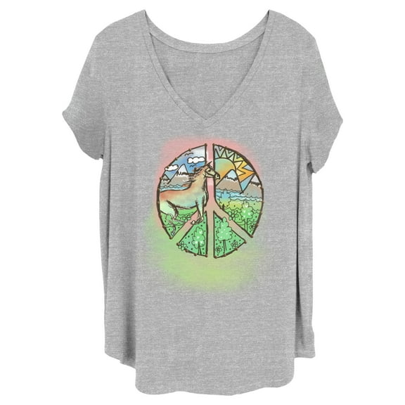 Junior's Lost Gods Peace and Horses Graphic Tee Heather Gray 3X
