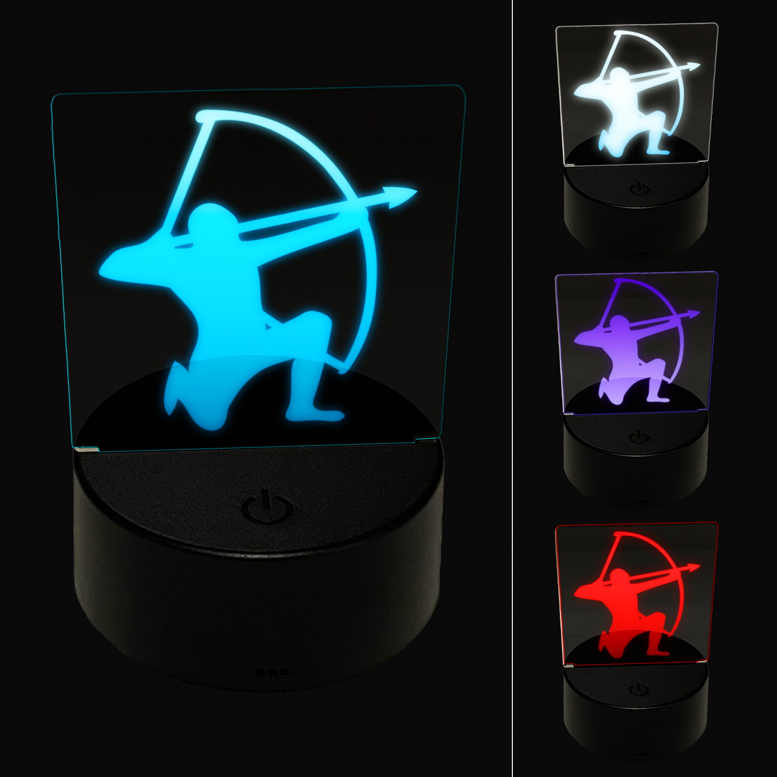 Archer Kneeling with Bow Drawn Archery LED Night Light Sign 3D Illusion