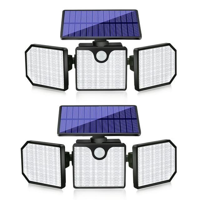1pc/2pcs LED Solar Motion Sensor Wall Lights, Outdoor Solar Garden Lights With 3 Adjustable Heads, Security LED Flood Light, Solar Lights For Outside 230LED 2200LM
