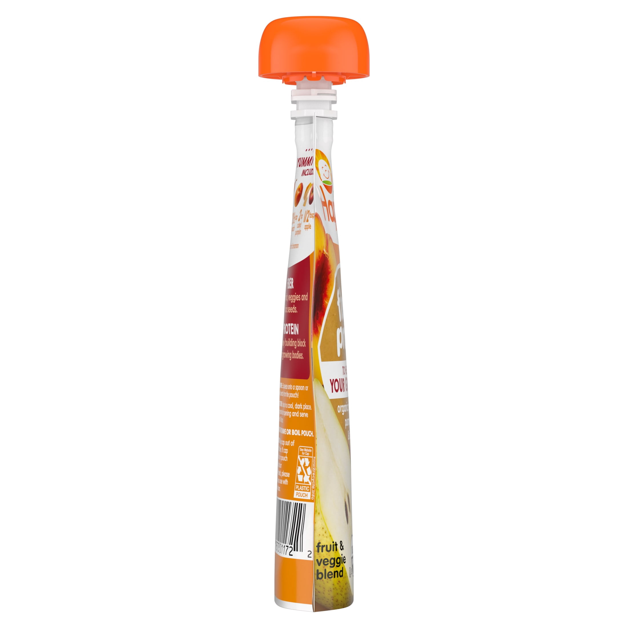 Happt Tot Organics Stage 4 Baby Food Pouch, Gluten Free, Vegan Snack, Fiber & Protein Fruit & Veggie Puree, Apples, Peaches, Pumpkin & Cinnamon, 4 oz.