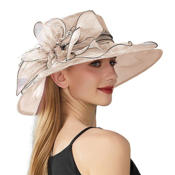 Wide Brim Sun Hats for Women Women'S Solid Color Big Flower Shade English Lady Elegant Temperament Sun Hat,Pink Women's Accessories Sun Hats