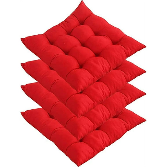 Namzi Chair Pads 4 Pack Red 40x40cm Seat Cushions, Soft Comfort Non Slip with Ties for Dining, Office & Desk Chairs - Premium Cotton Chair Cushion for Home & Work