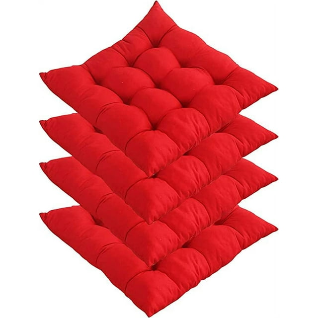 Nvzi A Set of 4 Dining Chair Cushions with Ties Soft Comfort Non Slip Square Seat Pads for Kitchen Dining Office Living Room Patio (red)