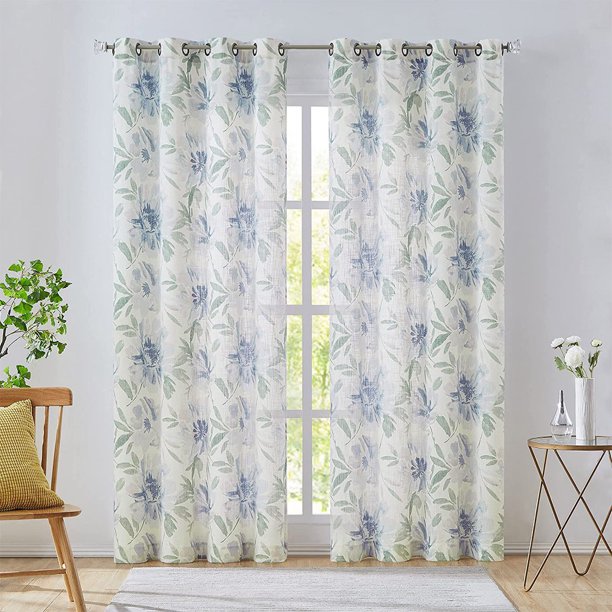 Blue White Floral Curtains