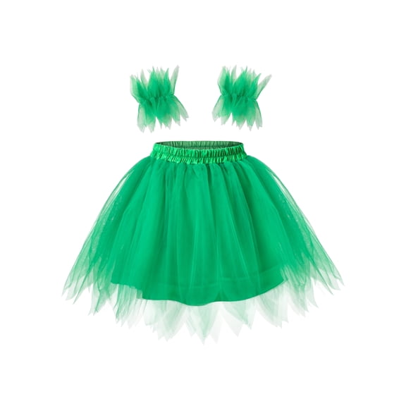 Girl Skirt Peaked Edge Green Leaf Hawaii Tutu Luau Hula Dancing 6 Years