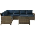 thumbnail image 3 of HomeStock African Artifacts 5-Piece Outdoor Loveseat Patio Furniture Set, Wicker Conversation Sets for Porch - Loveseat,Table & 2 Armchairs-Color:Brown/Navy, 3 of 10