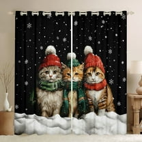 jejeloiu Cartoon Pet Kitten Blackout Curtains,Kawaii Xmas Cat Curtains Pack of 2 (38x45 Each),Merry Christmas Window Curtains For Girl Boys,Ultra Soft Room Decor