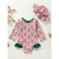 thumbnail image 2 of Infant Baby Girl One Piece Swimsuits Toddler Long Sleeve Ruffle Floral Print Jumpsuit with Hat Rash Guards Beach Bathing Suit 3-24M, 2 of 8