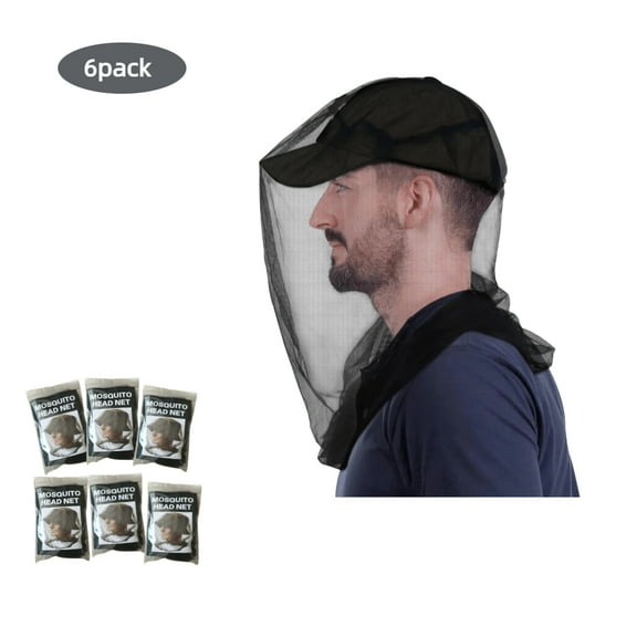 RYLZX6pack  Premium Mosquito Head Net for Insect,Fly & Bug Protection | Ultra Large & Long, Extra Fine Holes for Camping, Hiking, Fishing, Gardening, Safari, Fits All Hats for Men & Women