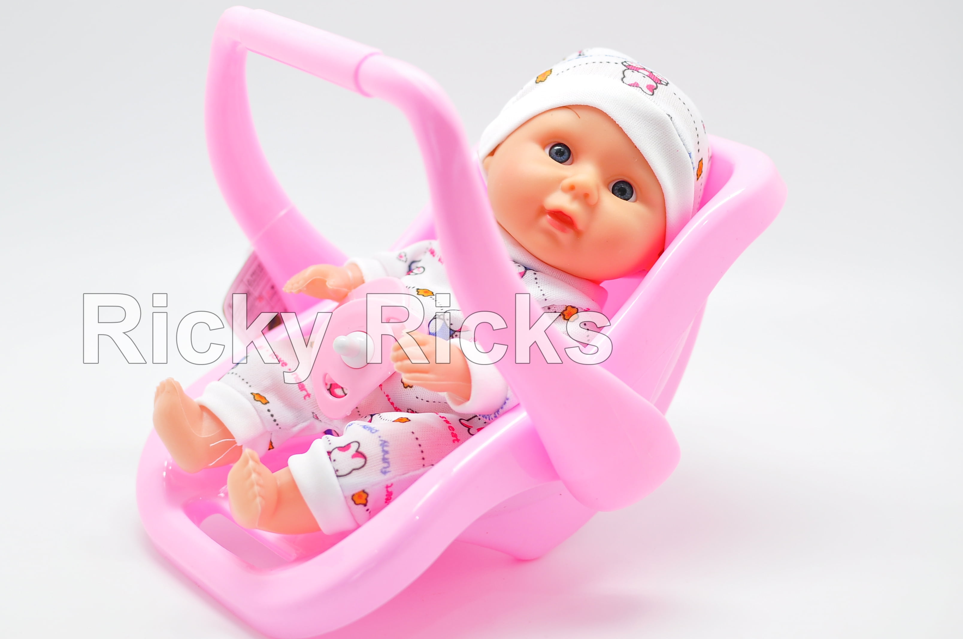 6 Small Baby Dolls Carrier Girl Pink Toy Seat Crib Kids Toddler Cute Birthday 