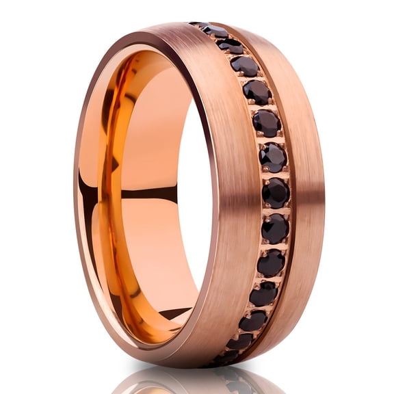 Black CZ Wedding Ring,Rose Gold Tungsten Ring,8mm Wedding Ring,Anniversary Ring,Man's Ring