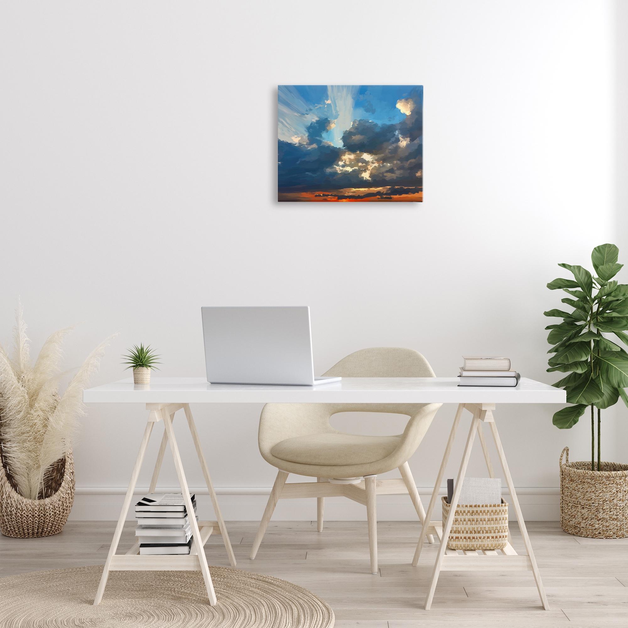 Stupell Industries Sun Rays Through Clouds Landscape & Nature Painting Wrapped Canvas Art Print Wall Art, 20 x 16