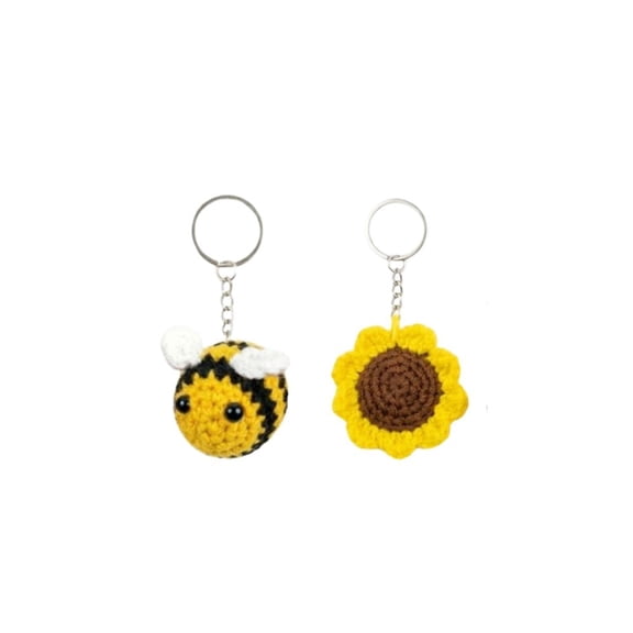 Handmade Crochet Sunflower & Bee Keychain Set – Cute Soft Knitted Key Ring Charms for Bags, Keys & Gifts