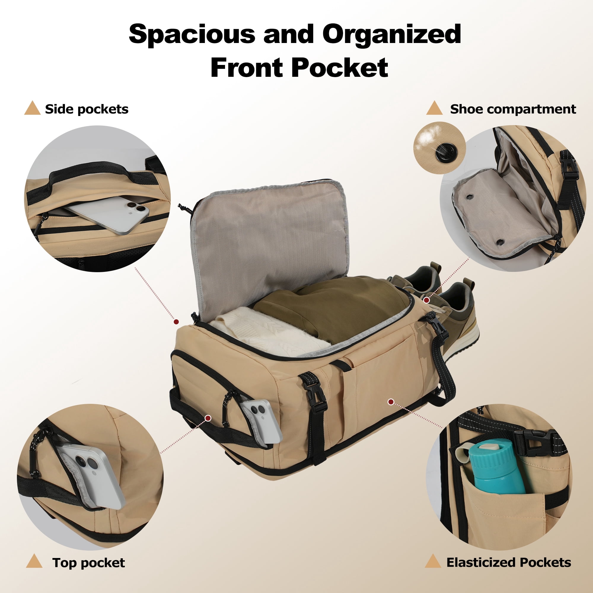Smicure Travel carry on Backpack Laptop Business 17.5 Inch Business Anti Theft Slim Sturdy College School Computer Bag.Beige