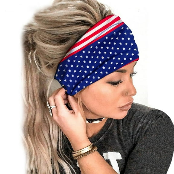Nrmvnmi 4th of July Headbands for Women Knotted Headband Elastic Head Bands Women's Hair Band Non-Slip Independence Day Printed Stylish Sport Sweat Hair Wrap for Girls Cute Hair Accessories