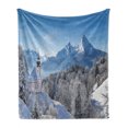 thumbnail image 1 of Winter Soft Flannel Fleece Blanket, Snowy Bavaran Alps with Maria Gern with Famous Watzmann Massif Scenes from Germany, Cozy Plush for Indoor and Outdoor Use, 60" x 80", Blue White, by Ambesonne, 1 of 6