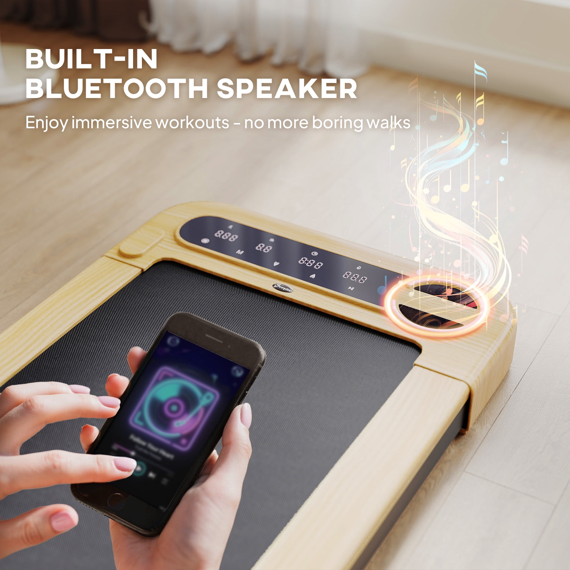Soozier Walking Pad, 2.5HP Under Desk Treadmill with 17" x 43" Wide Belt, Remote Control, Bluetooth Speaker, Wheels and LED Display for Home Office