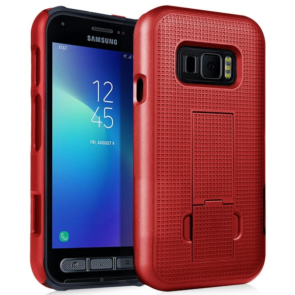 Case for Galaxy XCover FieldPro, Nakedcellphone [Red] Slim Ribbed Hard Shell Cover [with Kickstand] for Samsung Galaxy XCover FieldPro (SM-G889A)