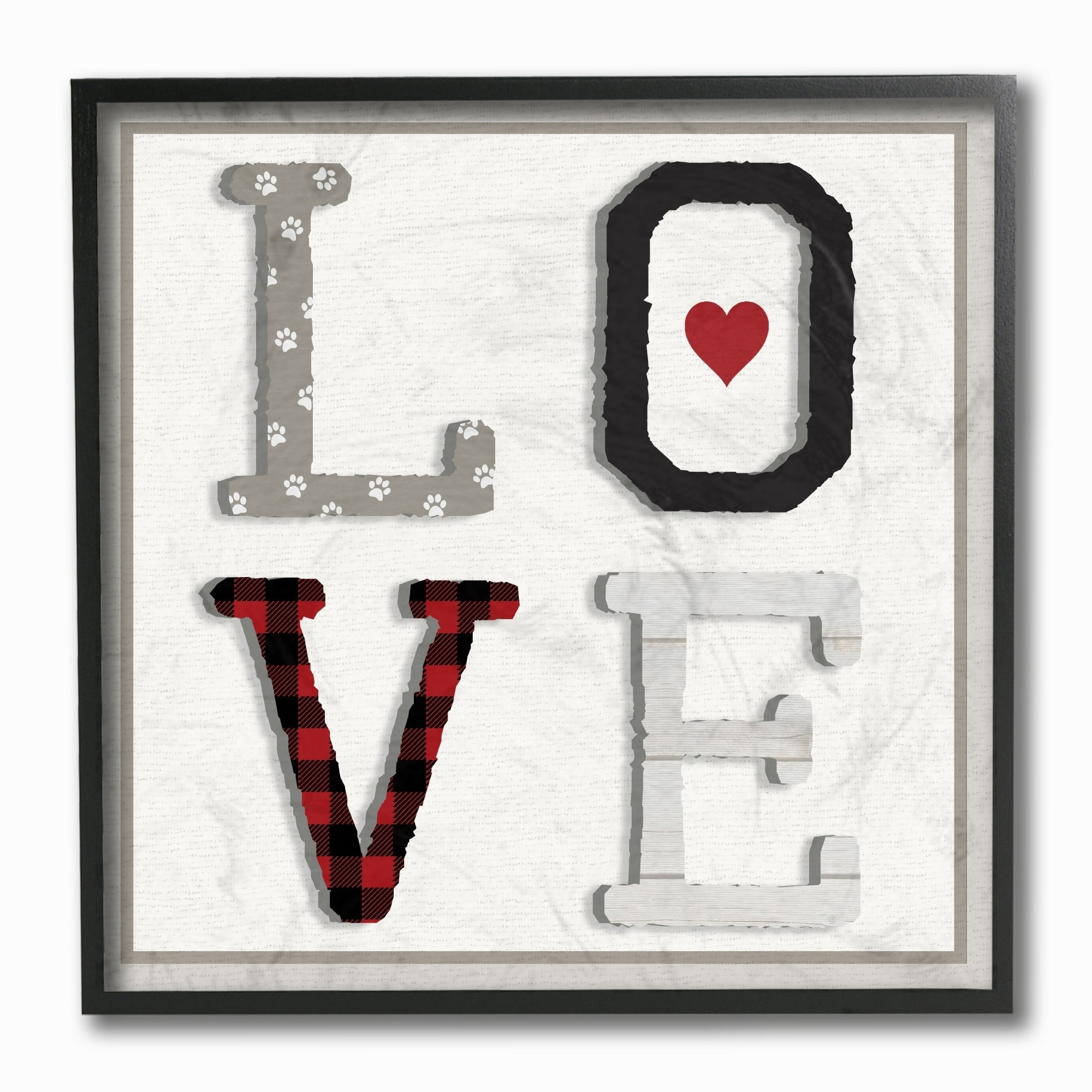 The Stupell Home Decor Collection LOVE Texture Collage Dog Paw Print Framed Giclee Wall Art