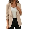 thumbnail image 2 of thefmos Women's Collared Button Front Jacket 3/4 Sleeve Solid Color Casual Coat Casual Fashion Fall Spring Outfit, Khaki L, 2 of 6