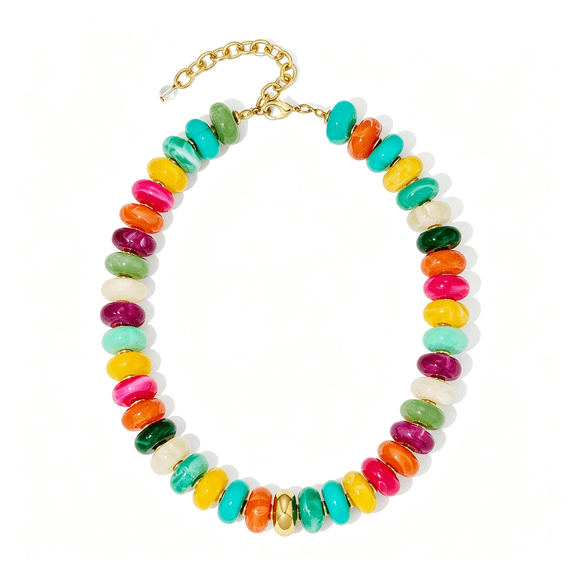 DESIGNICE Chunky Beaded Necklace for Women Boho Statement Bead Necklace Adjustable Choker with Polished Beads Trendy Summer Beach Jewelry Gifts Bohemian Beaded Necklaces for Women