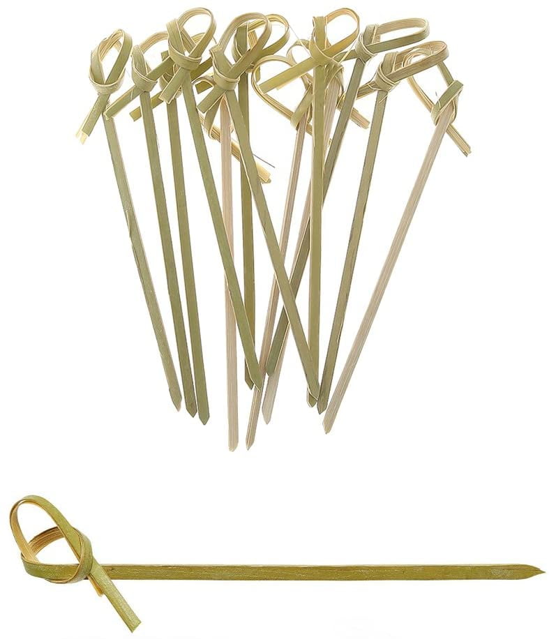 100 Count 3.5 Inches Bamboo Knotted Skewers, Twisted Ends Bamboo