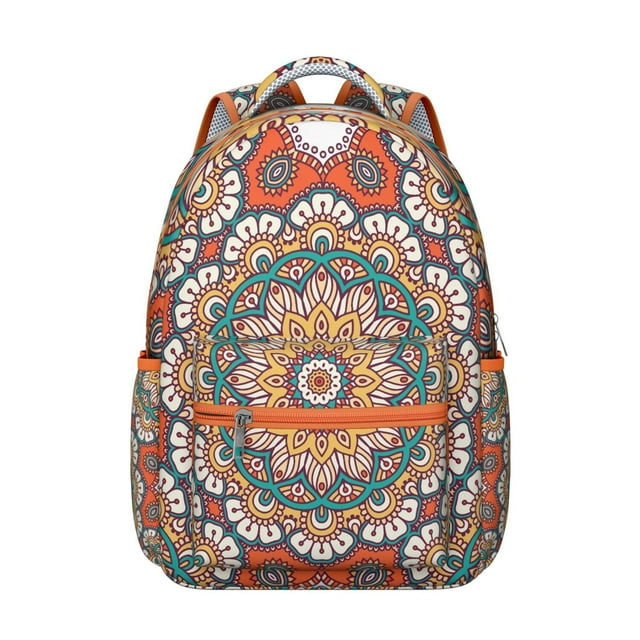 Ornament Mandala Print Students’s Backpack Comfortable and Wear-Resistant School Bag with Bohemian and Abstract Psychedelic Design