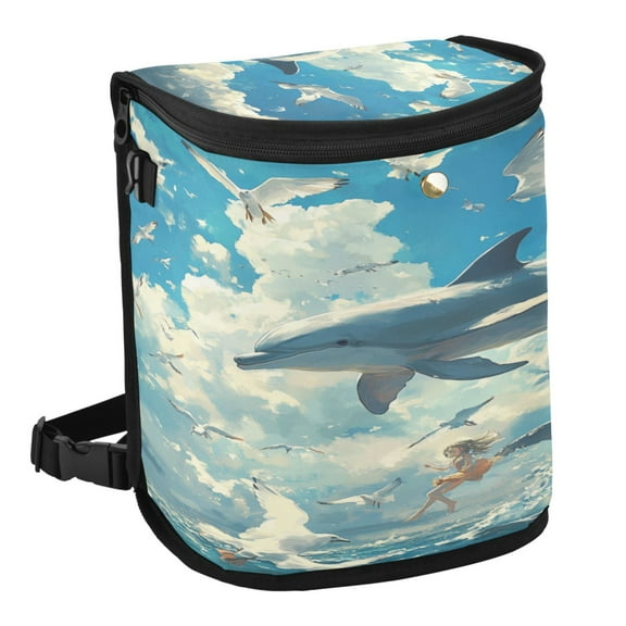 Qxltty Dolphins Collide with Seagulls Car Trash Can with Lid Vehicle Backseat Hanging Leak Proof Storage Bin