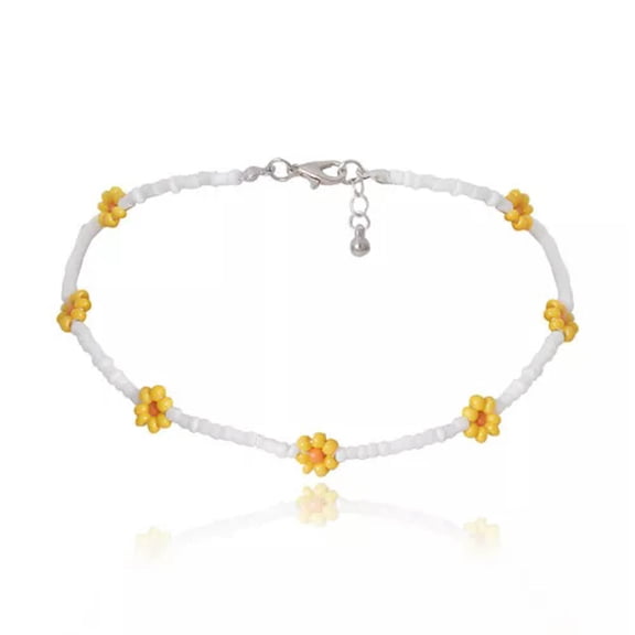 HOOUN Bohemian Handmade Beaded Daisy Flower Clavicle Choker Necklace Women Jewelry-_-Yellow-