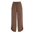 thumbnail image 2 of UACY Girls Pants Linen Summer Casual Capri Pant Drawstring Elastic High Waist Lounge Wide Leg Cropped Trouser with Pockets (Brown, 14-15 Years), 2 of 9