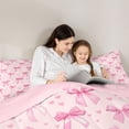 thumbnail image 5 of Homewish Kawaii Bowtie Ribbon Queen Comforter Set,Cute Heart Print Bedding Sets,Pink Bow Knot Bedding Comforter Set For Girl Kids,Luxury Bedroom Decor Reversible,3 Pieces, 5 of 8