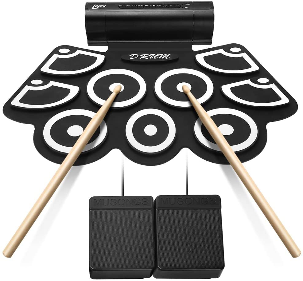 No Speaker and Battery Blue Lujex Portable Electronic Drum,9 Keys Electric Drum Pad Foldable Roll Up Portable Drum Practice Best Birthday and Christmas Gift for Kids 