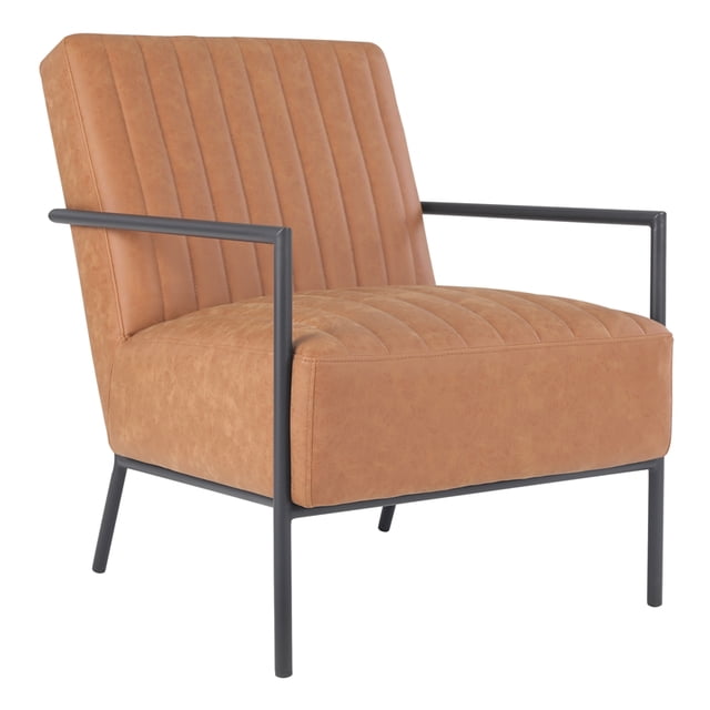 Chaise d'Appoint Verdugo avec Cadre Noir en Simili Cuir Brun Sable