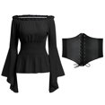 thumbnail image 2 of IWEMEK Long Sleeve Blouses for Women Gothic Steampunk Tops Fashion Dressy Renaissance Plus Size Shirts Strapless Tees, 2 of 7