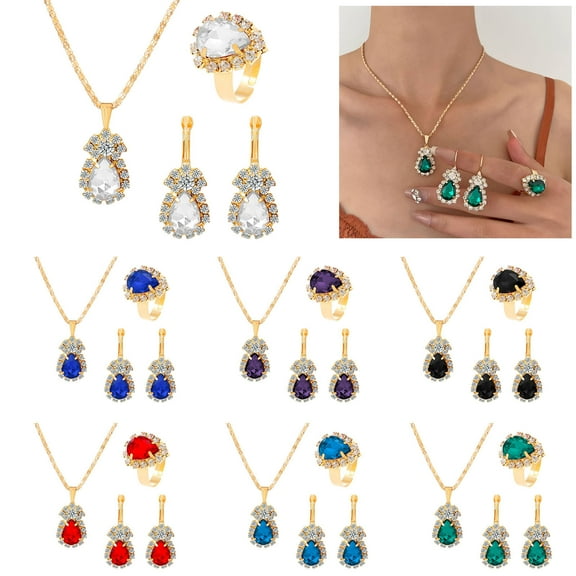 Water Drop Crystal Necklace Pendant Earrings Set Jewelry For Women Bracelet Necklace Earrings Set Valentine's Day Gift