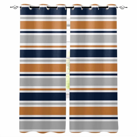 Orange Grey Striped Blackout Curtains for Bedroom/Living Room, Thermal Insulated Kitchen Curtains, Farmhouse Stripes Modern Abstract Art Grommet Darkening Window Treatment Drapes 52"x63"x2