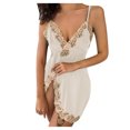 thumbnail image 2 of HaoXianJian Women's underwear Lace Mesh Babydolls Strap Nightgown Open Front Sleepwear Spaghetti V Neck Chemise Side Slit Nightie, 2 of 6