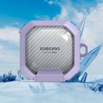 ELEHOLD for Galaxy Buds Live / Galaxy Buds2 / Galaxy Buds Pro / Galaxy Buds2 Pro / Galax TPU Carbon Fiber Patterned Transparent Hard Shell Secure Lock Stand Protective with Keychain,Purple