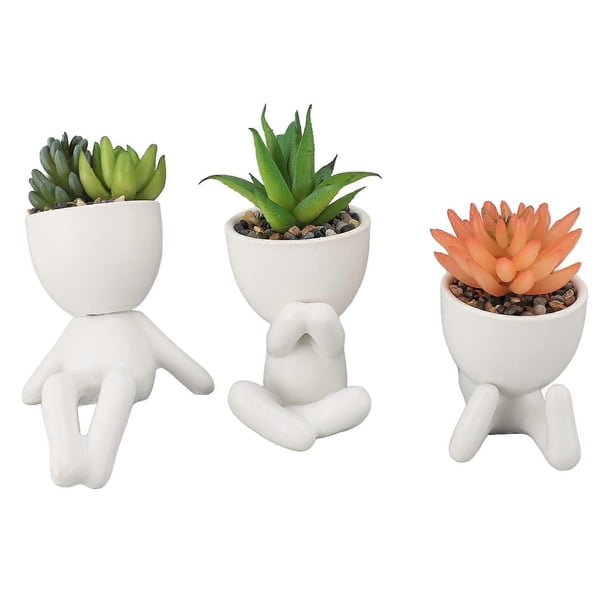 3PCS Set Artificial Potted Succulents Plant Mini Table Shelf Decor Faux Succulents Plant for Home White