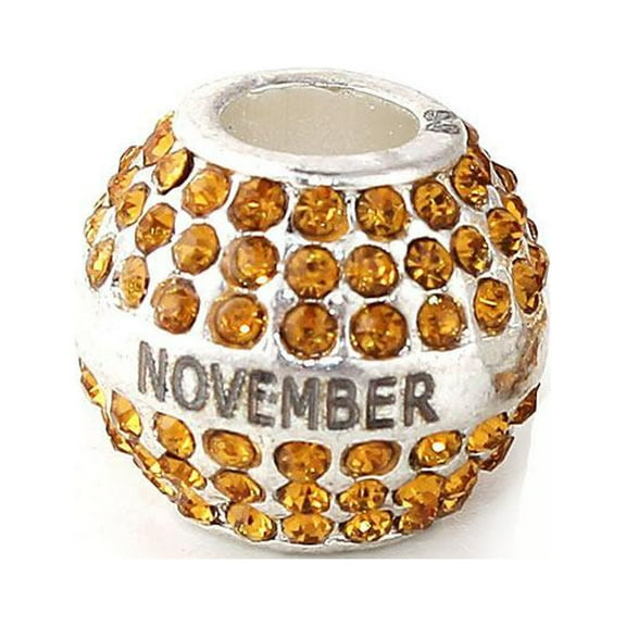 Sexy Sparkles Rhinestones November Birthday Birthstone With Month Engraved on Charms for Snake Chain Charm Bracelet -Zink Metal Alloy